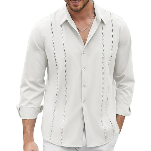 Thrilos Long Sleeve Mens Dress Shirts Business Button Up Shirts Stretch Wrinkle Free Shirt Jacquard Work Tops