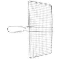 STOBOK Portable Plated Silver Fish Grilling Rack for Outdoor Barbecue Picnic Use with Humanized Handle