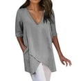 thumbnail image 2 of SELONE Oversized T Shirts for Women Plus Size Half Sleeve Tops Blouses Regular Fit T Shirts Pullover Tees Tops Solid T-Shirts V Neck Tops Casual Blouses Easy Care Soft Breathable Pullover Tops Gray M, 2 of 6