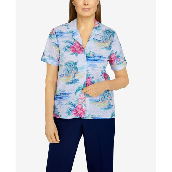 Alfred Dunner Women's Tropical Scenic Printed Shirt