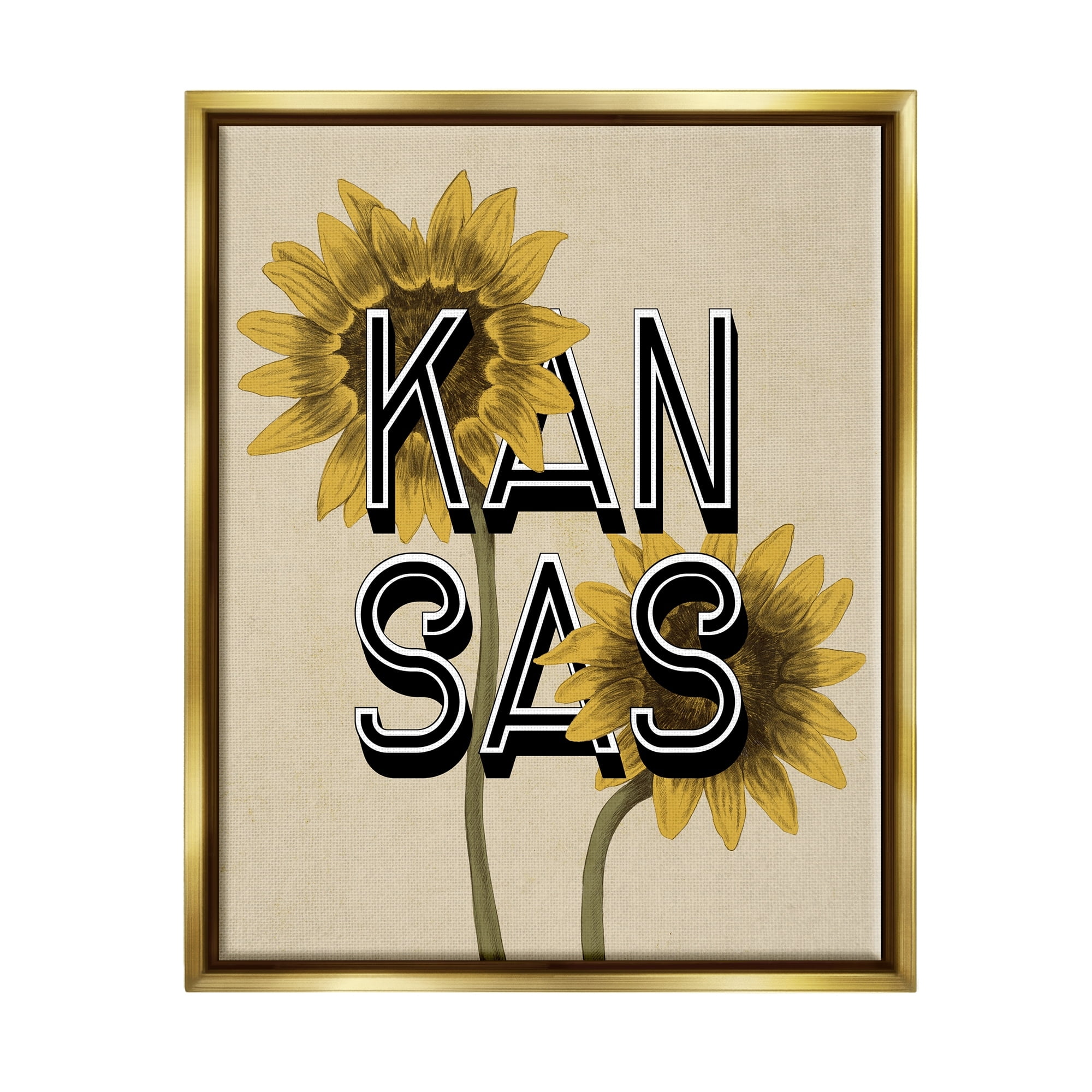 Stupell Industries Kansas Sunflowers Blossoms State Flower Botanicals Graphic Art Metallic Gold Floating Framed Canvas Print Wall Art, Design by Daphne Polselli