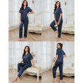 thumbnail image 3 of Womens Silk Satin Pajamas Set 2pcs Short Sleeve Button Down Pajama Set Womens Satin Sleepwear Set with Long Pant Womens Soft Loungewear Set, S-XXL, 3 of 11