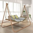 thumbnail image 3 of Hitop&nbsp;Hammock Swing Chair with Stand for Indoor,Outdoor, Anti-Rust Wood-Colored Frame 570 lbs Capacity with Cushion Oversized Double Balcony Bedroom Ban, 3 of 4