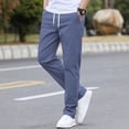 thumbnail image 3 of Men's Casual Elastic Waistband Drawstring Breathable Solid Color Pants, Loose Fit Trousers for Daily Wear and Relaxation,Blue,L, 3 of 5