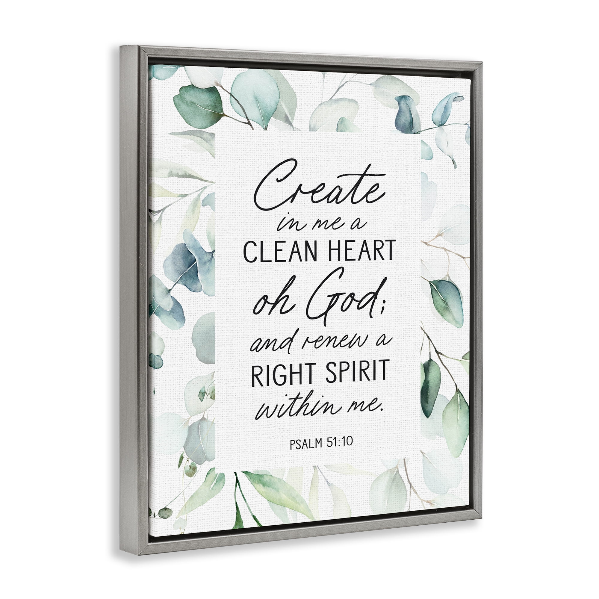 Clean Heart & Right Spirit Gray Framed Floater Canvas Wall Art, design by Lettered and Lined