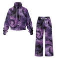 thumbnail image 5 of Uorisanigo Purple Dyeing Women's 2 Piece Outfits Casual Mock Neck Sweatshirt and Wide Leg Pants Tracksuit Sets Oversized Drawstring Pullover Hoodies and Sports Pants Matching Set for Teen Girls, 5 of 8