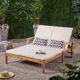 thumbnail image 3 of GDF Studio Abena Outdoor Acacia Wood Double Adjustable Chaise Lounge with Cushions, Teak and Cream, 3 of 10