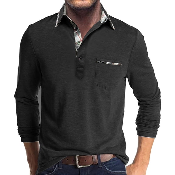 FYDUU Mens Polo Golf Shirts Men's Shirt Long Sleeve Classic Polo Shirts Casual Button Tee Collared Work Pullover Shirts With Pockets Classic Golf Shirts