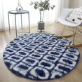 thumbnail image 4 of Alfombra de seda redonda a rayas para dormitorio, alfombrilla de felpa nórdica minimalista para sala de estar, sofá, cesta colgante para el hogar, 4 of 4