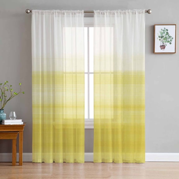 ERUNPONLY Yellow White Ombre Sheer Curtains 84 Inch Length 2 Panels Set, Farmhouse Funny Gradient Striped Voile Window Treatment Curtains Sheers Drapes for Bedroom/Living Room/Kitchen 52"x84"x2