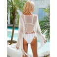 thumbnail image 3 of Alove Woman Solid Cutout Cover up Bikini Hook Flower Beach Smock Skirt Long Sleeve Tassels, 3 of 6