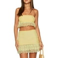 thumbnail image 3 of 2 Piece Summer Outfits for Women Lace Strapless Tube Top and Ruffle Mini Skirt Going Out Sets Yellow L, 3 of 9