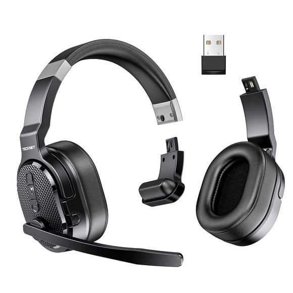 TECKNET Bluetooth Trucker Headset, Single and Dual Ear Wireless Headset with Mic for Work Noise Cancelling, 40Hrs 3 EQ Music Modes Trucker Bluetooth Headset for PC, Drivers, Office, Call Center Work