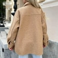 thumbnail image 4 of XFLWAM Womens Fall Winter Shacket Sherpa Fleece Jacket Button Down Shirt Jacket Long Sleeve Shacket with Pockets Lapel Coat Khaki S, 4 of 8