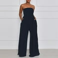 thumbnail image 5 of Strapless Jumpsuits for Women Summer Dressy Smocked Tube Top Rompers One Piece Flowy Wide Leg Pants with Pockets, 5 of 5
