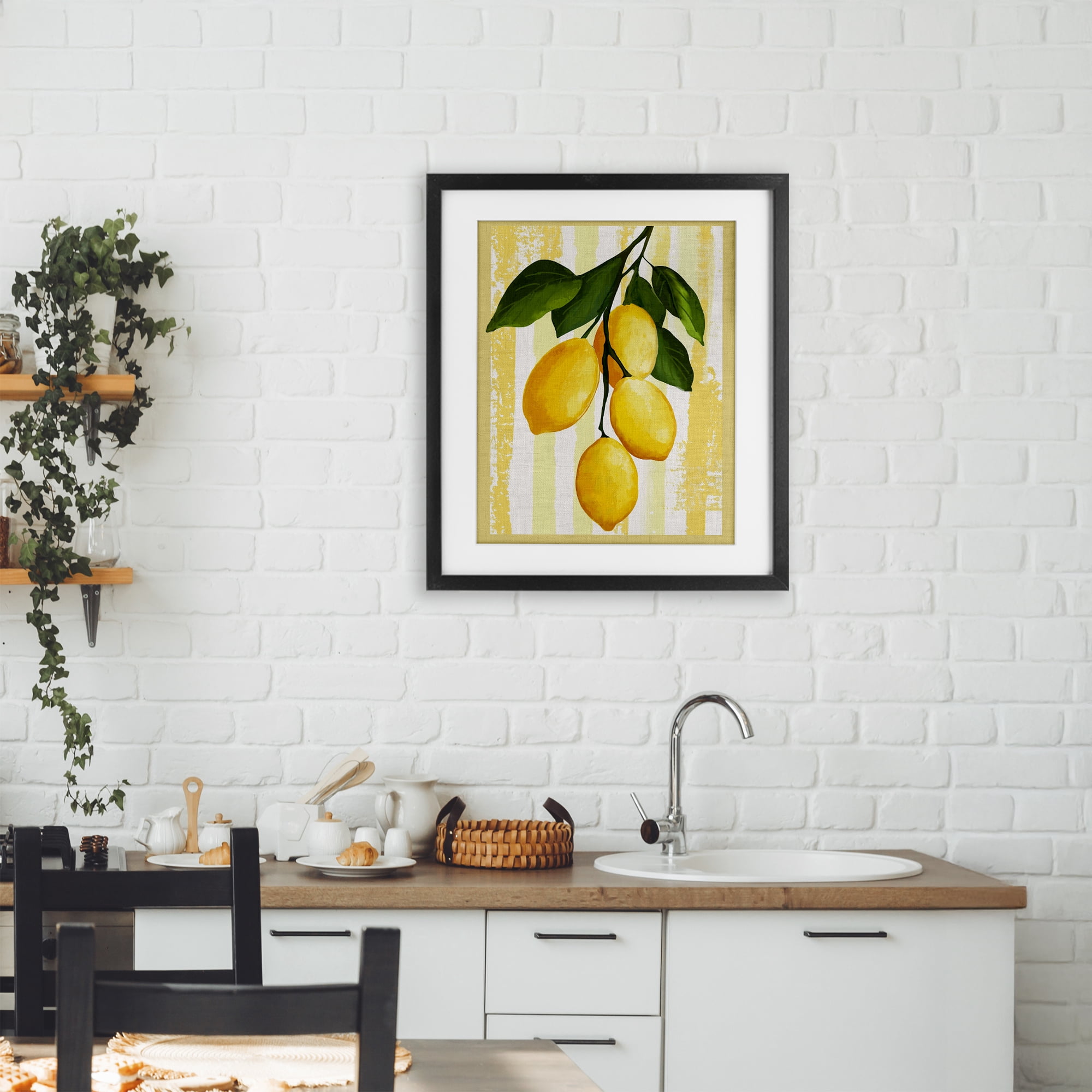 Stupell Industries Lemons on Green Branch Black Framed Print Under Glass, design by Yen