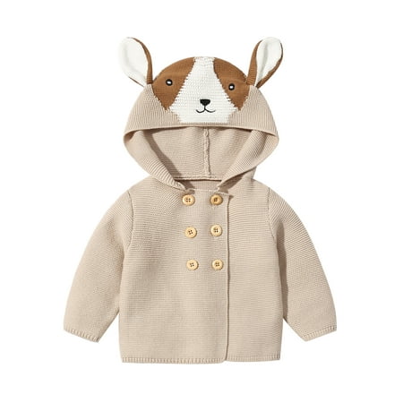 

Fsqjgq Sweatshirts for Little Boys Toddler Baby Girls Boys Patchwork Spring Winter Long Sleeve Animals Button Hooded Knit Sweater Coat Cardigan Clothes Big Boys V Neck Sweaters Cotton Khaki 66