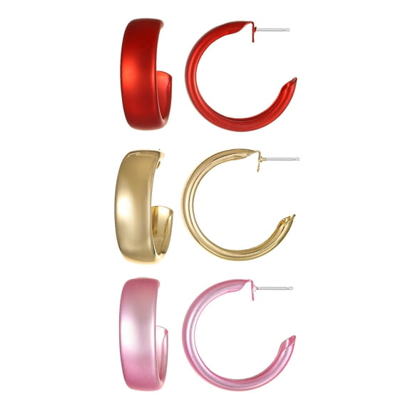 Way to Celebrate Valentine's Day Multicolored C-Hoop Earrings, 3 Pairs