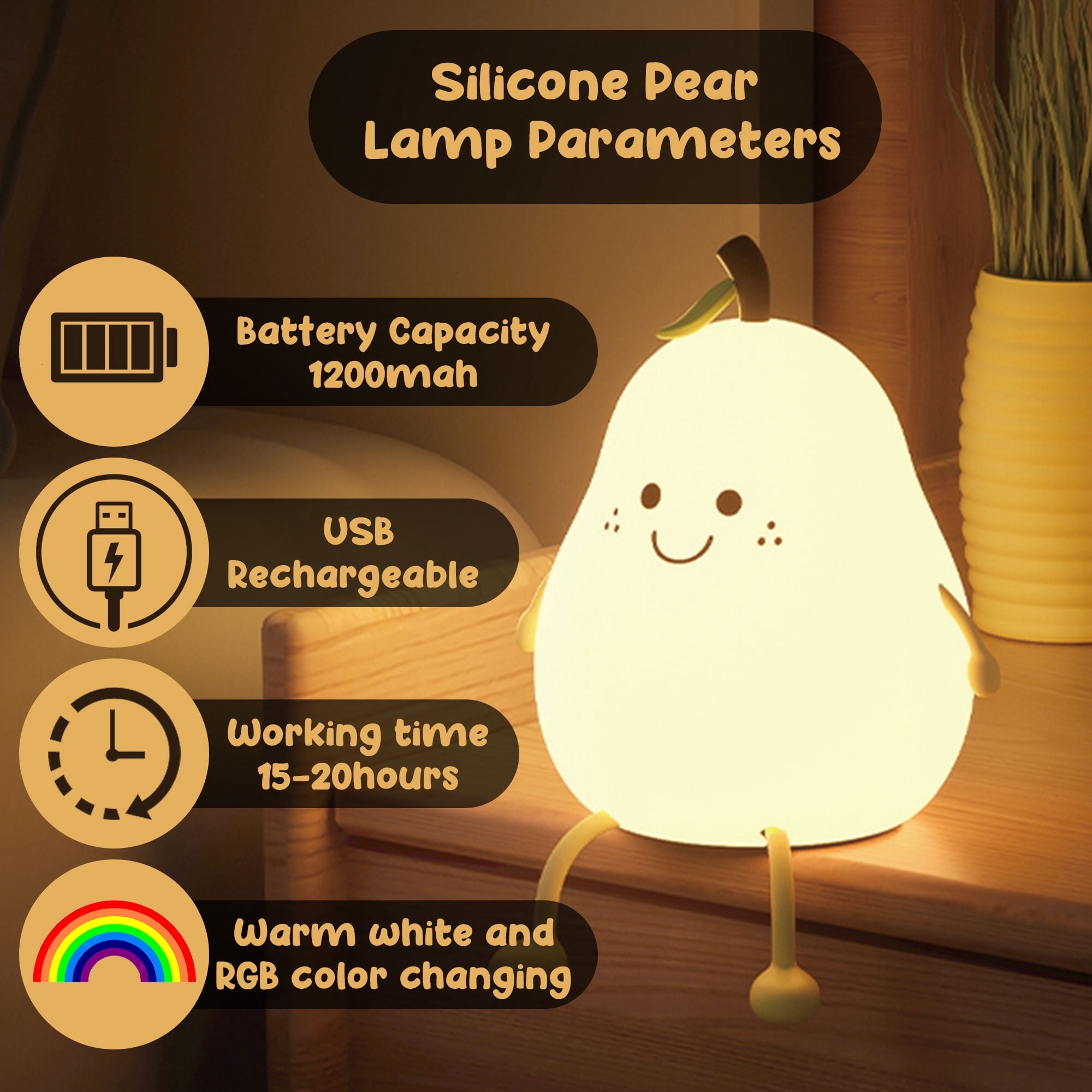 Amazing & Cute LED pear night lights for kids, Teen and Toddler's Room Decor And Special For Christmas & Birthday Present - Pear
