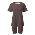 thumbnail image 3 of Womens Two Piece Outfits Short Sleeve Tops Short Pants Running Yoga Sport Sets, 3 of 5