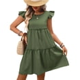 thumbnail image 5 of Flowy Dresses for Women,Womens Solid Color Boho Ruffled Loose Dress Casual Flowy Lightweight Breathable Vacation Beach Everyday Chic Comfortable Outfit Green L, 5 of 5