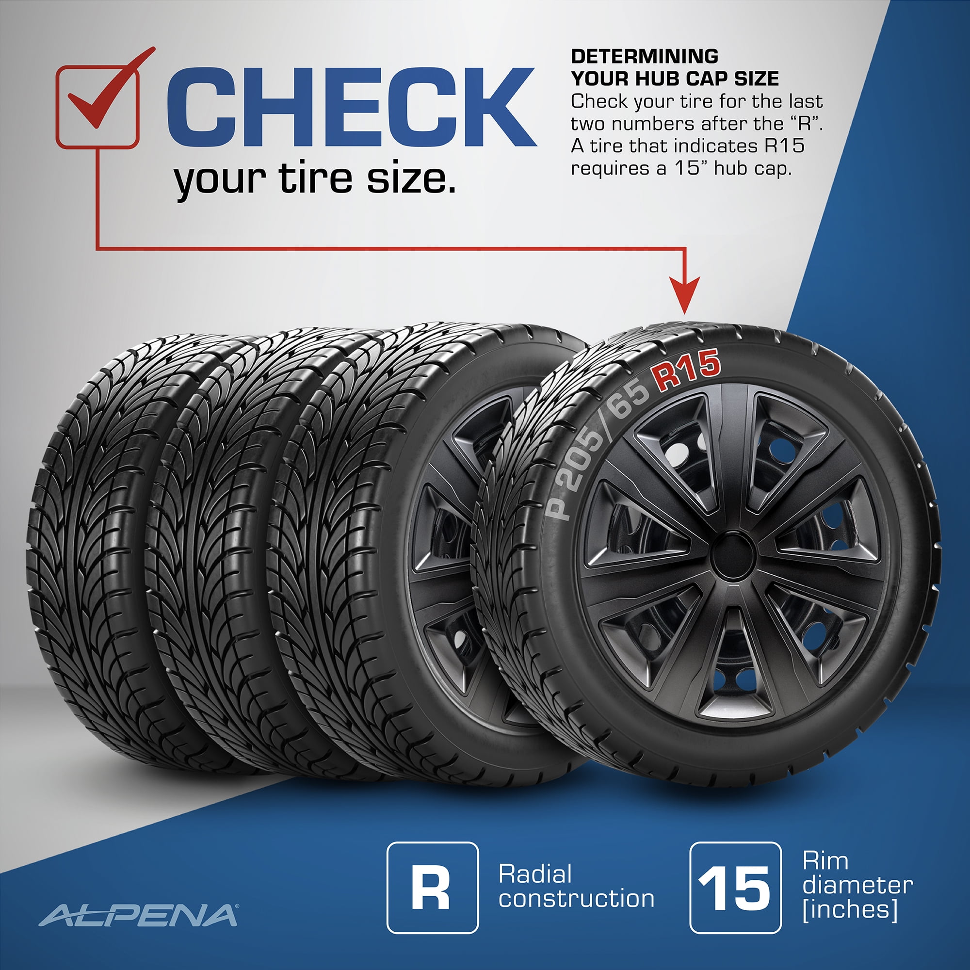 Alpena 15" Tenzo Wheel Covers, Black, set of 4