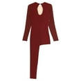 thumbnail image 7 of TiaoBug Women's Asymmetrical Gymnastics Leotard Long Sleeve Round Neck Figure Skating Jumpsuit Burgundy XL, 7 of 7