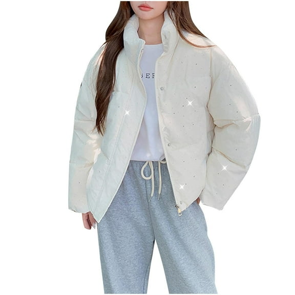 Fashion Winter Warm Hooded Coats for Womens Plus Size Short Down Jacket With Double Pockets Long Sleeves Without A Hat And A Flip Collar Casual Outwear