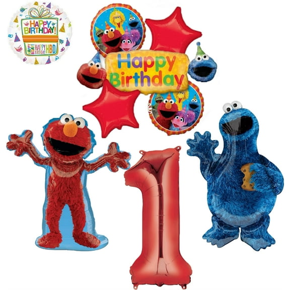 Sesame Street Elmo and Cookie Monster 1st Birthday Party Supplies Balloon Bouquet Decorations