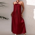 thumbnail image 2 of CHUMUD Summer Dress for Women Beach Boho Sleeveless Halter Tie Backless Strappy Loose Flowy Satin Vacation Maxi Dress Wedding Guests Long Dress, 2 of 7