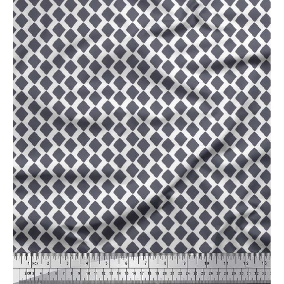 Soimoi Polyester Crepe Fabric Diamond Block Printed Craft Fabric by The Yard 42 Inch Wide