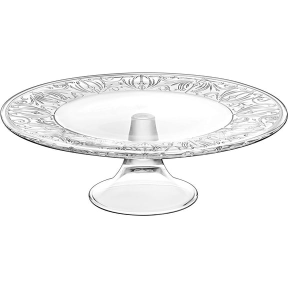Barski Glass Footed Cake Plate, 13" Diameter, 4.25" H, Beautiful Designed, Made in Europe