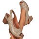 thumbnail image 4 of Sandalias de Tacón de Bloque Blanco Peep Toe Abierto de las Mujeres Tacones Altos Respirables Huecos con Correa de Hebilla Ajustable Casual, 4 of 9