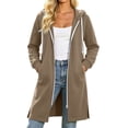 thumbnail image 3 of Fmbrln Womens Long Zip Up Hoodies Long Sleeve Solid Color Tunic Sweatshirt Fall Winter Drawstring Casual Outerwear Khaki L, 3 of 5