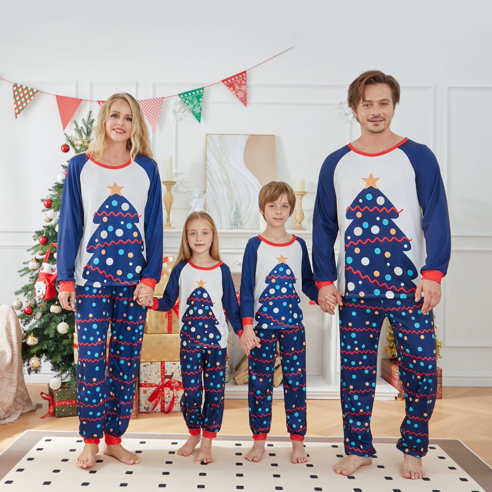 Christmas Family Pajamas Tree Print Matching Matching Sets Holiday Sleepwear Sets
