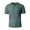 thumbnail image 2 of Mens Casual Pocket Henley Shirt Short Sleeve V Neck Tee Top Summer Breathable Lightweight Comfort Fit Out Active Wear Dark Green XL, 2 of 5