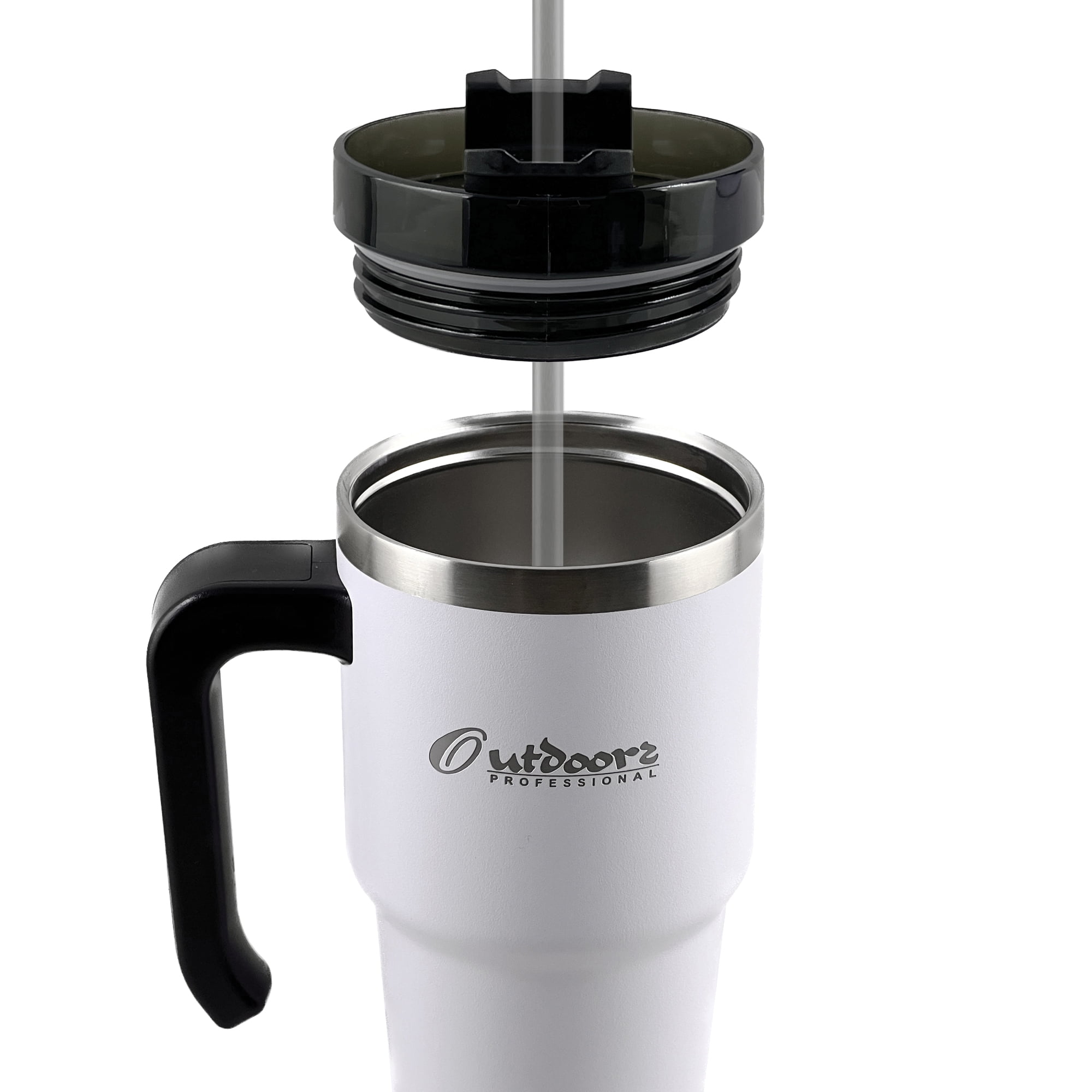 Outdoors Professional 20-Oz. Stainless Steel Double-Walled Insulated Tumbler with Straw (White), OUTD6052