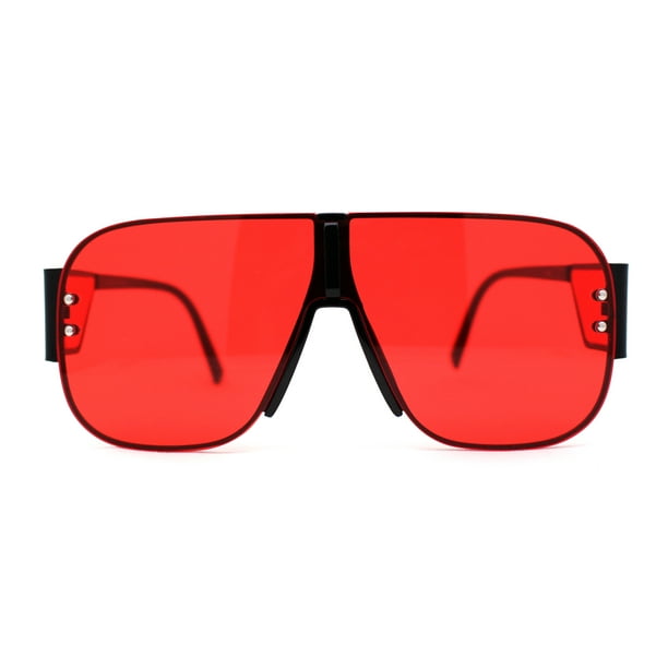 Mens Oversize Racer Metal Rim Shield Large Sunglasses Black Red 