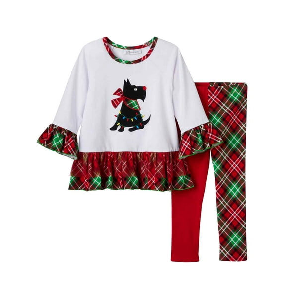 Infant & Toddler Girls Scottie Dog Holiday Outfit Ruffled Shirt & Leggings 12m