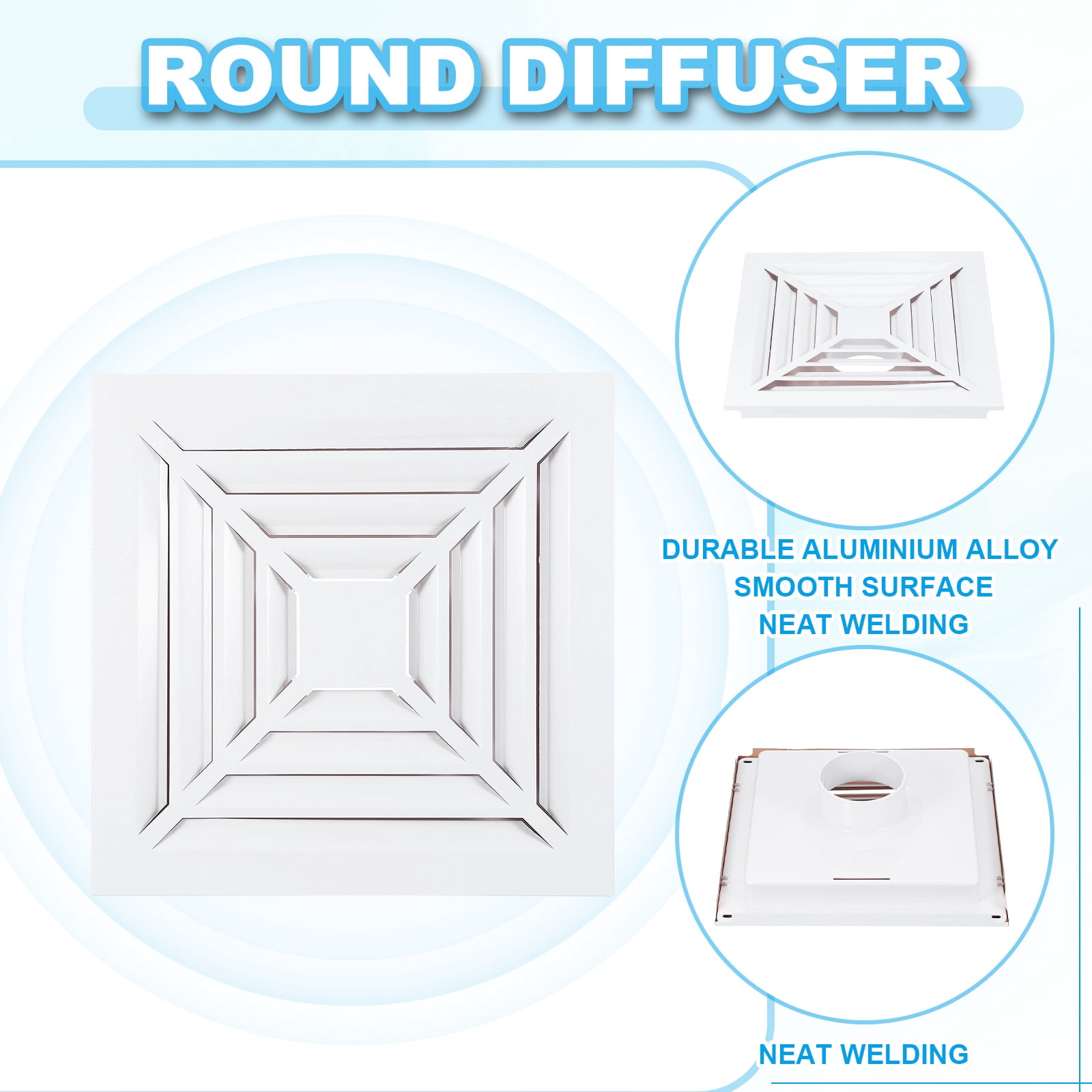 Uxcell Square Air Vent Cover, Aluminum Alloy Air Return Grille Sidewall or Ceiling Air Diffuser with Pipe for Home Office 4"