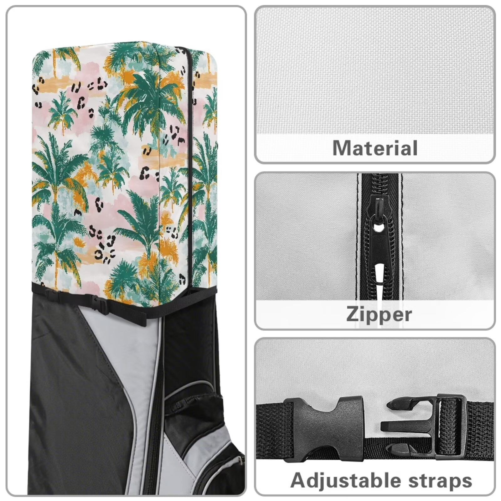 Chririnla Hawaiian Palm Tree Golf Bag Rain Cover 1260D Waterproof and Dust Covers fits Most 8.5-9 inch Golf Bag/Golf Stand Bag Golf Bag Cover Rain Hood for man/Woman Golfers