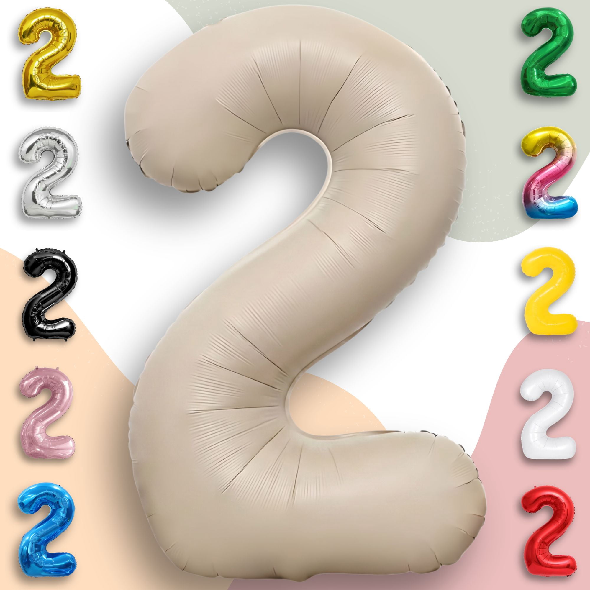 Caramel Number Balloon 2 Mylar Foil Balloons 40 inch - Helium/Air Inflatable Metallic Neutral Balloon Numbers - 2nd Birthday Party Anniversary Decor
