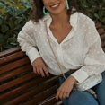 thumbnail image 3 of Women Turtle Neck Mesh Puff Long Sheer Sleeve Sweater Top Pullover Blouse Shirts, 3 of 4