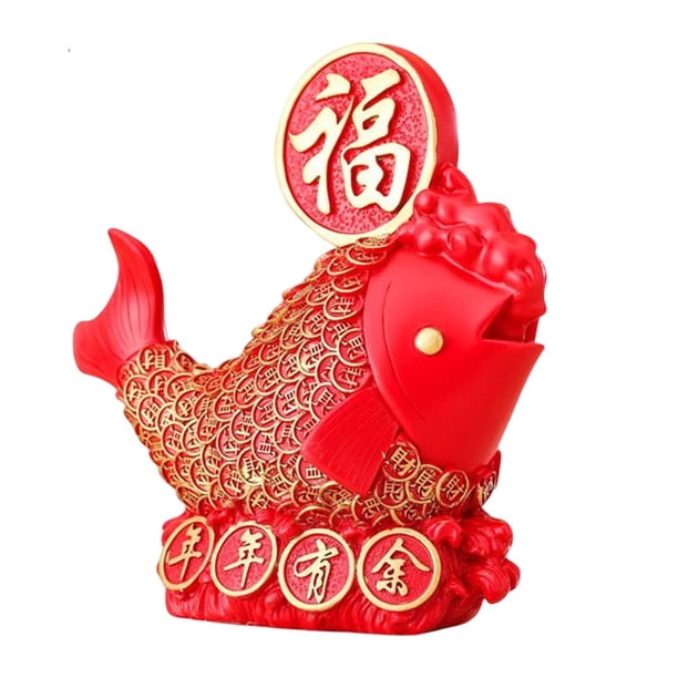 Estatua de pez chino de resina, estatuilla, escultura, colección, regalo, artesanías para escritorio Rojo