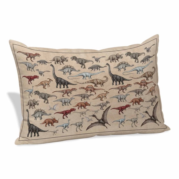 Retro Dinosaurs Pillow Covers, Linen Long Throw Pillow Case, Vintage Primitive Wild Animals Brown Holiday Pillow Protector Decorative Cushion Cover for Living Room/Bedroom 20" x 30"