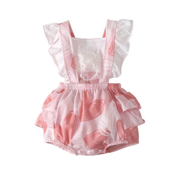 Siilsaa Girls Bodysuit Baby Girls Ruffle Sleeve Bodysuit Solid Color Onesie Romper Pink,90