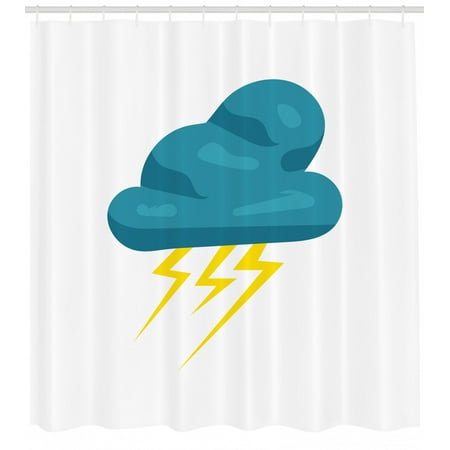 Teal And Yellow Shower Curtain Cloud With Thunderbolts Icon