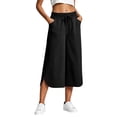 thumbnail image 2 of Barrel Pants for Women Cropped Linen Capris Petite Drawstring Wide Leg Cotton 2026 Casual Summer Boho Baggy Palazzo Pull On Trousers Black 2XL, 2 of 7