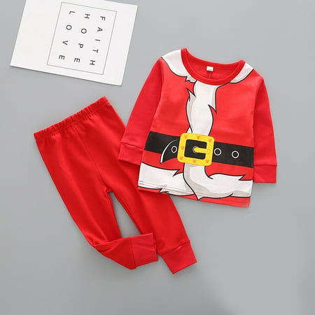 

Yubatuo Toddler Infant Baby Kids Pants Set Suit Set Christmas Suit Long-slevees + Pants Santa Red 110