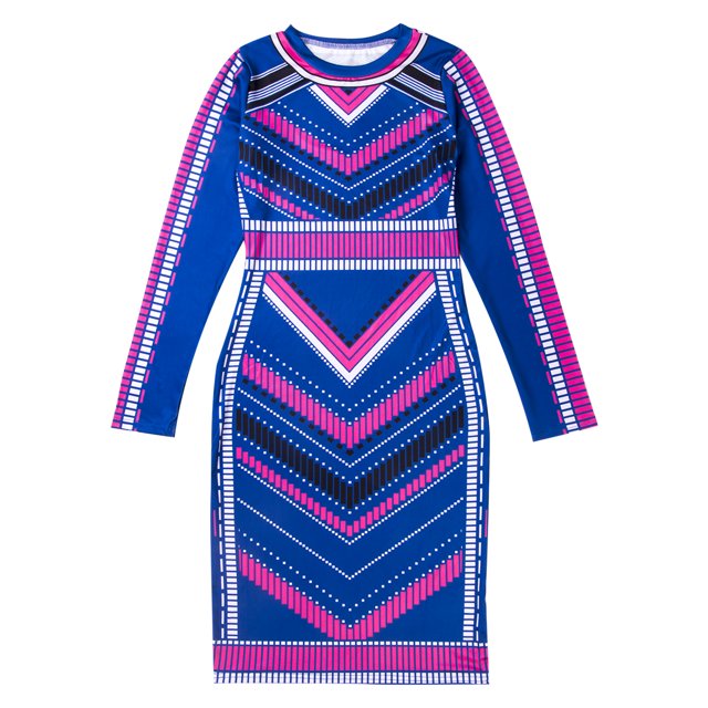 ITFABS Robe de Soirée Moulante à Manches Longues à Col Rond pour Femme avec Motifs Imprimés